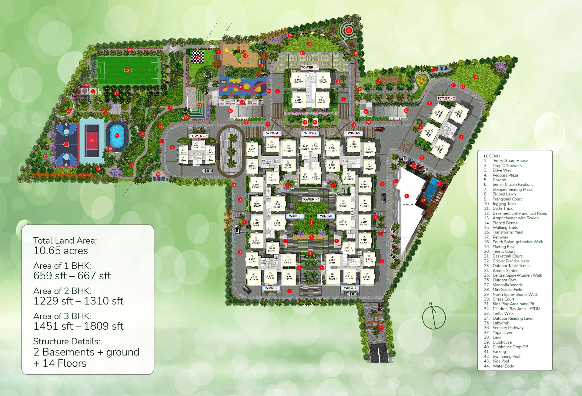 DSR Parkway Site Plan showing layout of residential towers, amenities, open spaces and internal road network in Carmelaram, Sarjapur Road